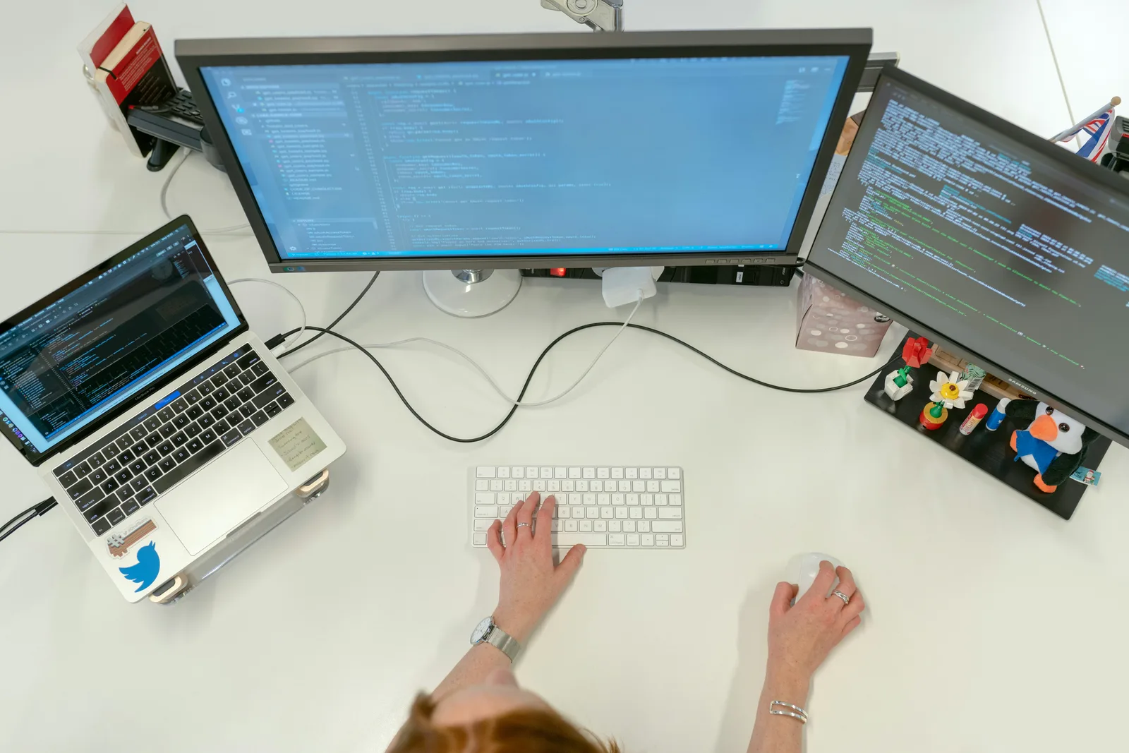 Software developer working across application code